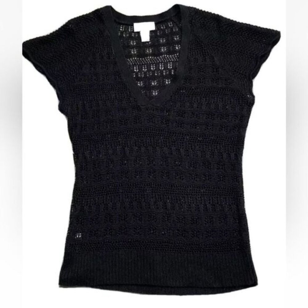 Ann Taylor Loft Petite MP Crochet V-Neck Tank Top – Black